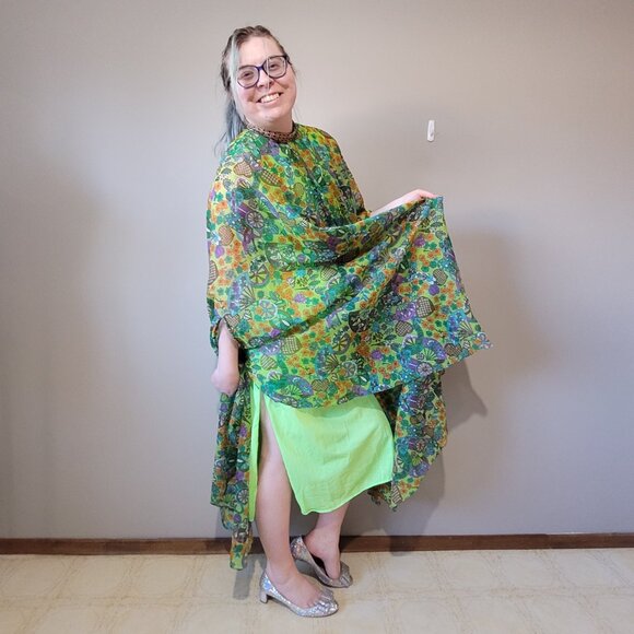 Vintage Groovy Green Maxi Dress 70s Kaftan Beatrice Pines - Picture 6 of 16